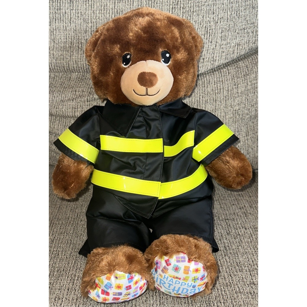Build A Bear HAPPY‎ BIRTHDAY Brown BEAR with Firefighter Outfit On 15"